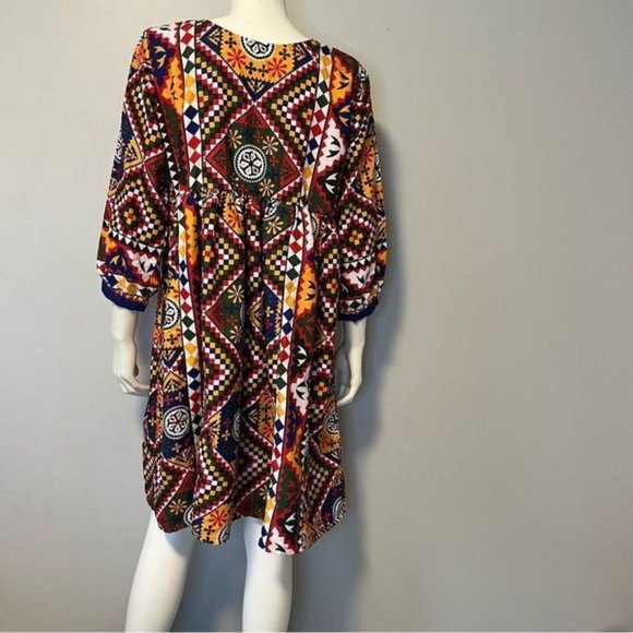 Hand Crafted Quilted Patchwork Printed Dress Bold Bright color One size - Picture 10 of 14